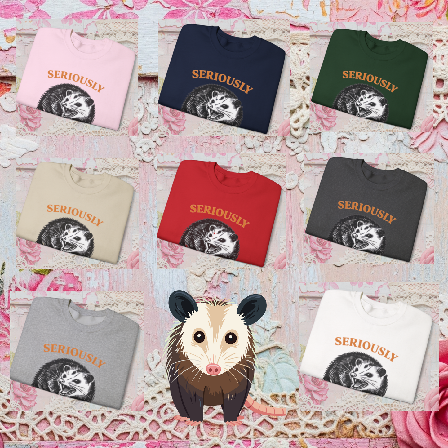 Angry Opossum Crewneck Sweatshirt — Funny Angry Possum Graphic