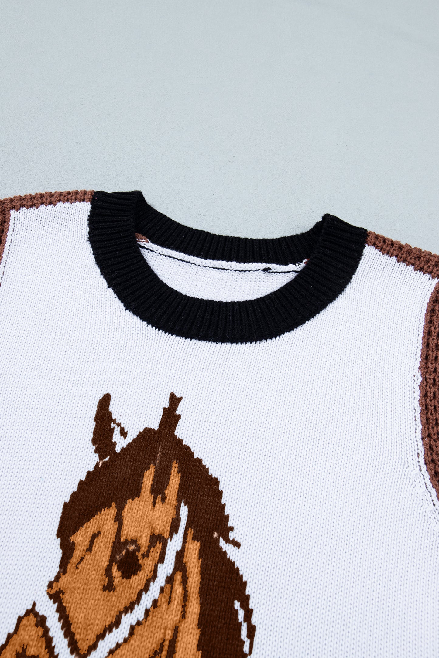 White Western Horse Head Colorblock Trim Sweater Vest