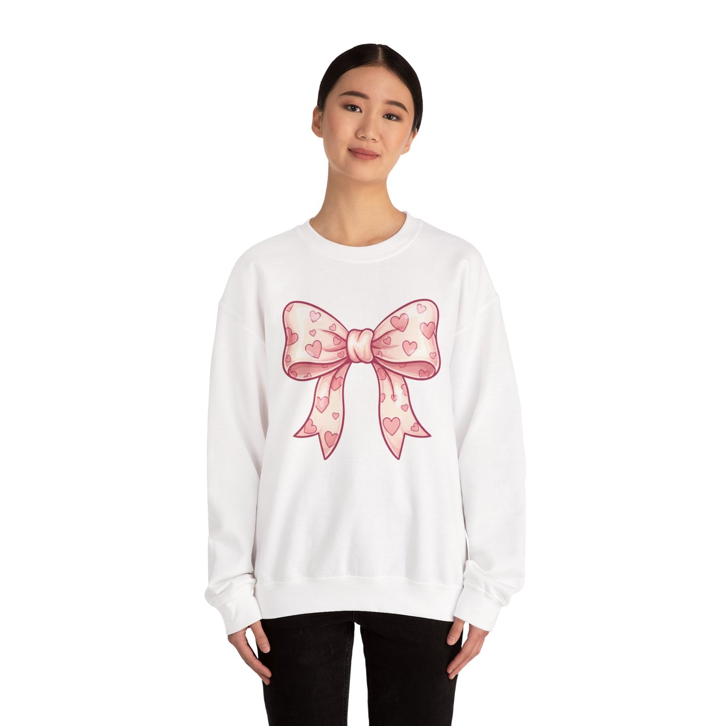 Pink Heart Bow Sweatshirt | Cute Ribbon Graphic Crewneck valentines day
