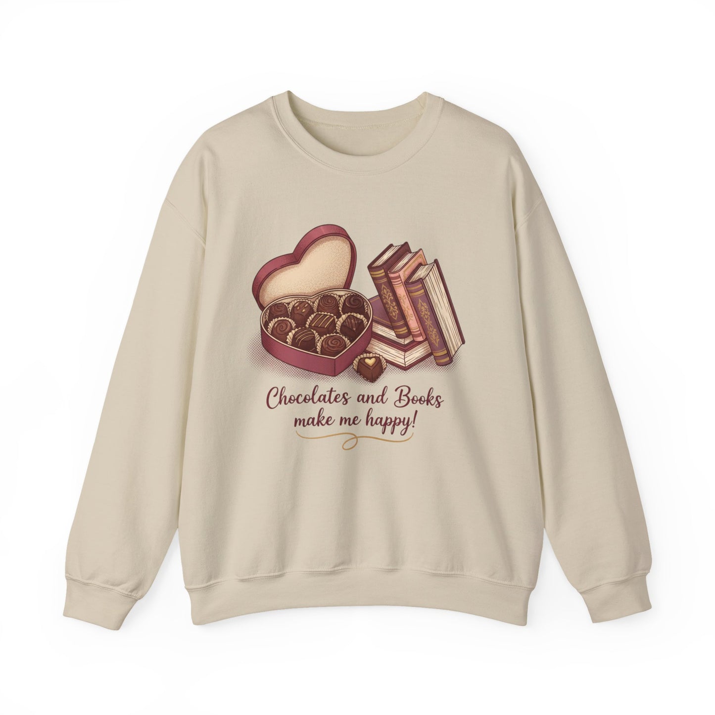 Chocolates and Books crewneck sweatshirt | Book Lover Chocolate Illustration Valentines Day