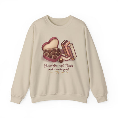 Chocolates and Books crewneck sweatshirt | Book Lover Chocolate Illustration Valentines Day