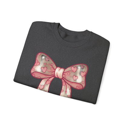Pink Heart Bow Sweatshirt | Cute Ribbon Graphic Crewneck valentines day