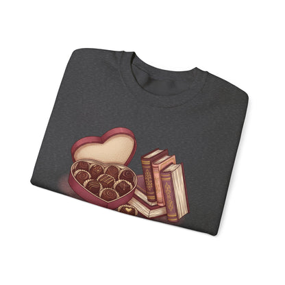 Chocolates and Books crewneck sweatshirt | Book Lover Chocolate Illustration Valentines Day