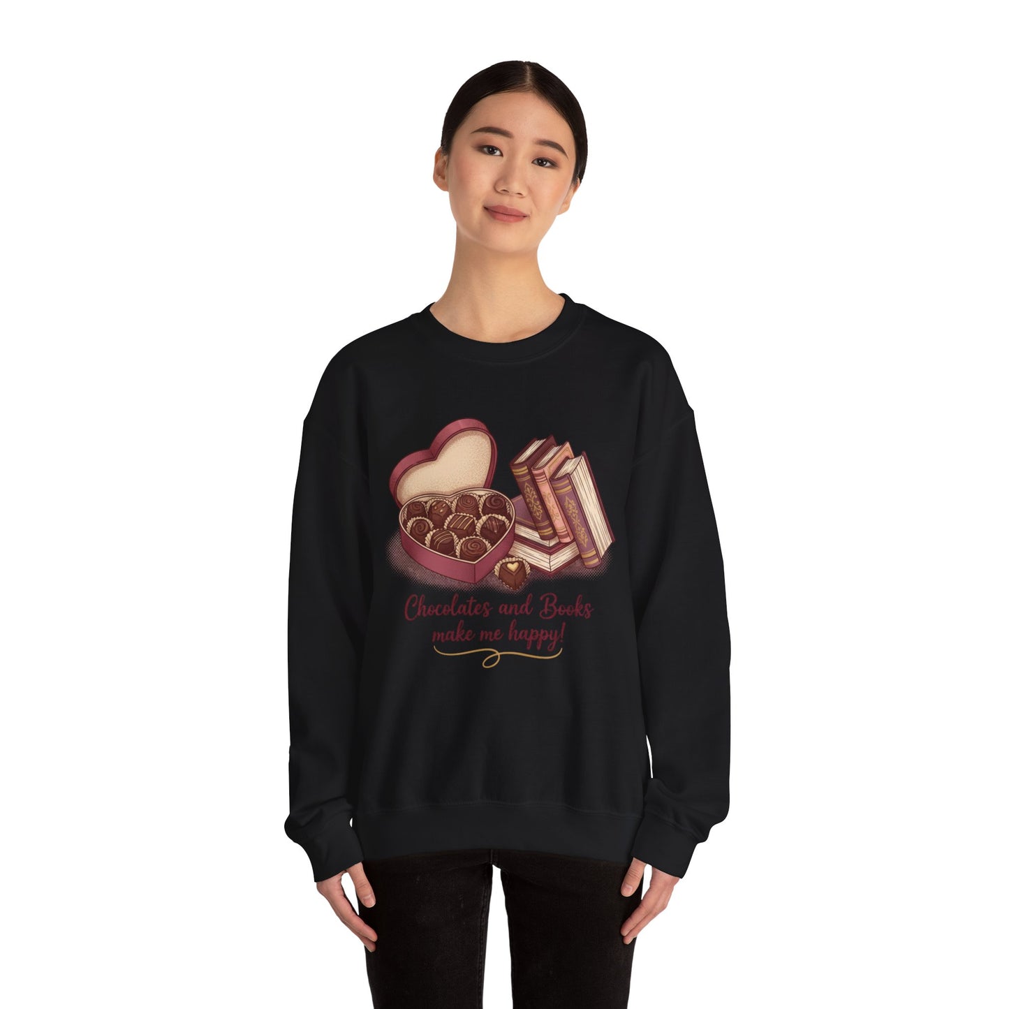 Chocolates and Books crewneck sweatshirt | Book Lover Chocolate Illustration Valentines Day