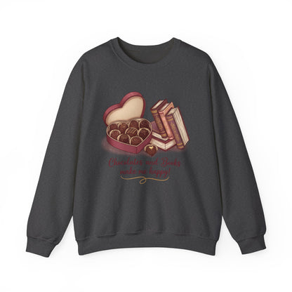 Chocolates and Books crewneck sweatshirt | Book Lover Chocolate Illustration Valentines Day