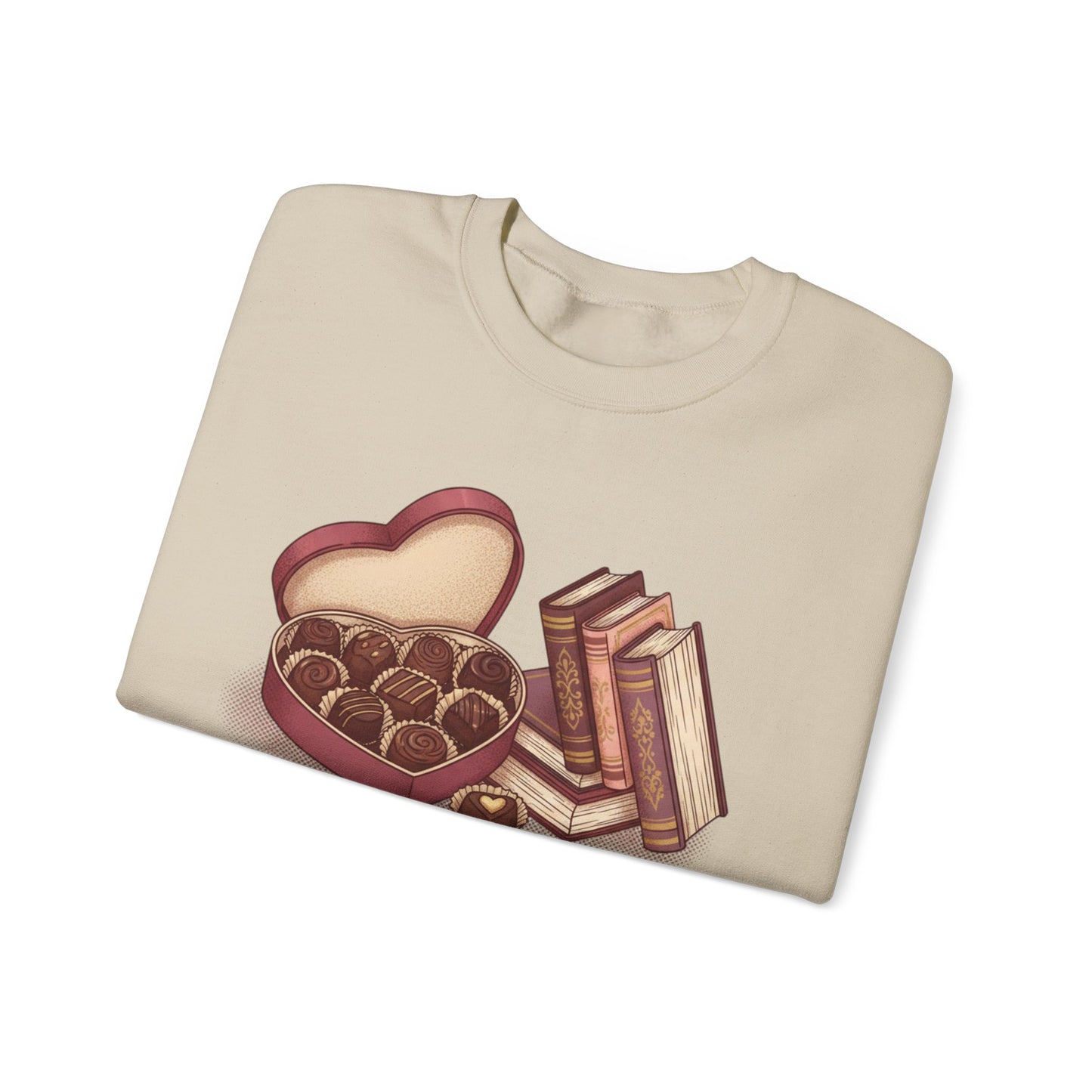 Chocolates and Books crewneck sweatshirt | Book Lover Chocolate Illustration Valentines Day