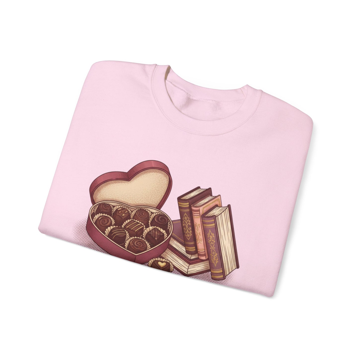 Chocolates and Books crewneck sweatshirt | Book Lover Chocolate Illustration Valentines Day