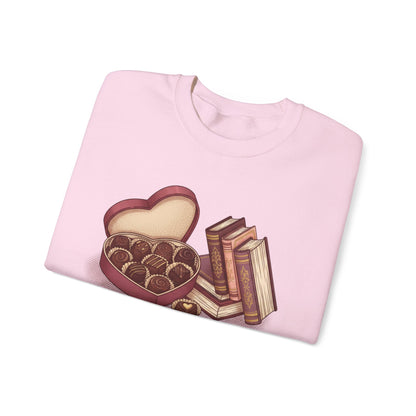 Chocolates and Books crewneck sweatshirt | Book Lover Chocolate Illustration Valentines Day