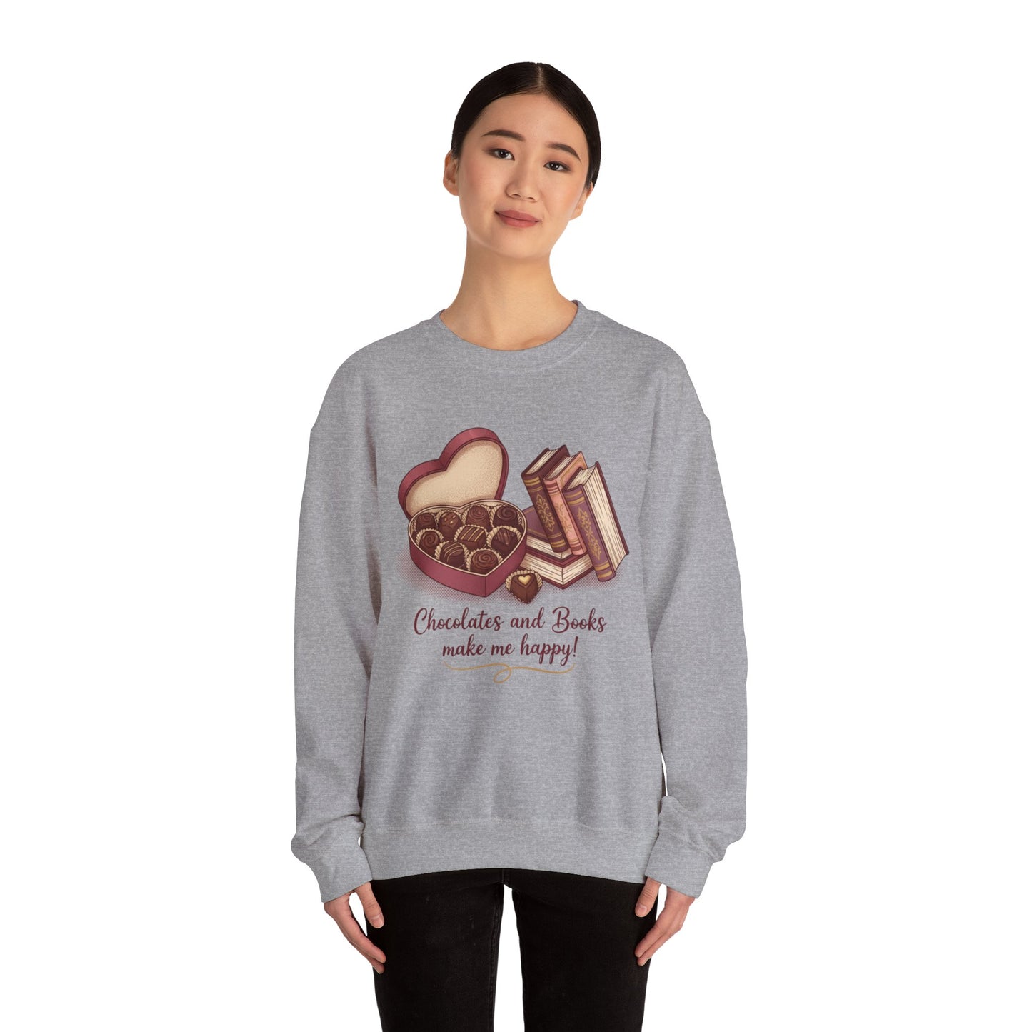 Chocolates and Books crewneck sweatshirt | Book Lover Chocolate Illustration Valentines Day