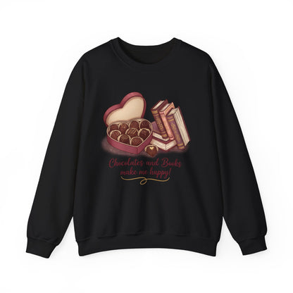 Chocolates and Books crewneck sweatshirt | Book Lover Chocolate Illustration Valentines Day