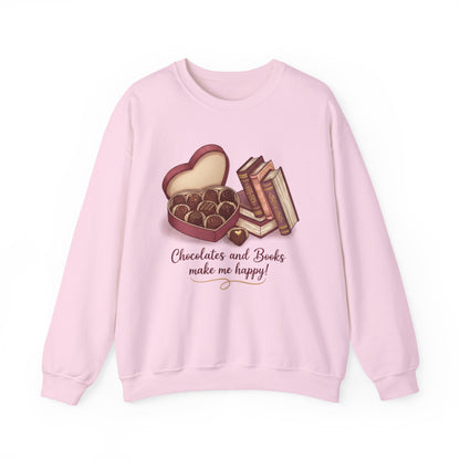 Chocolates and Books crewneck sweatshirt | Book Lover Chocolate Illustration Valentines Day