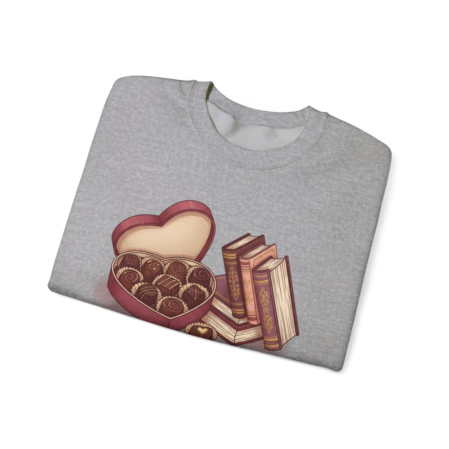 Chocolates and Books crewneck sweatshirt | Book Lover Chocolate Illustration Valentines Day