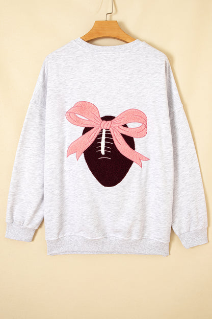 Light Grey Embroidered Football Bow Back Long Sleeve Sweatshirt