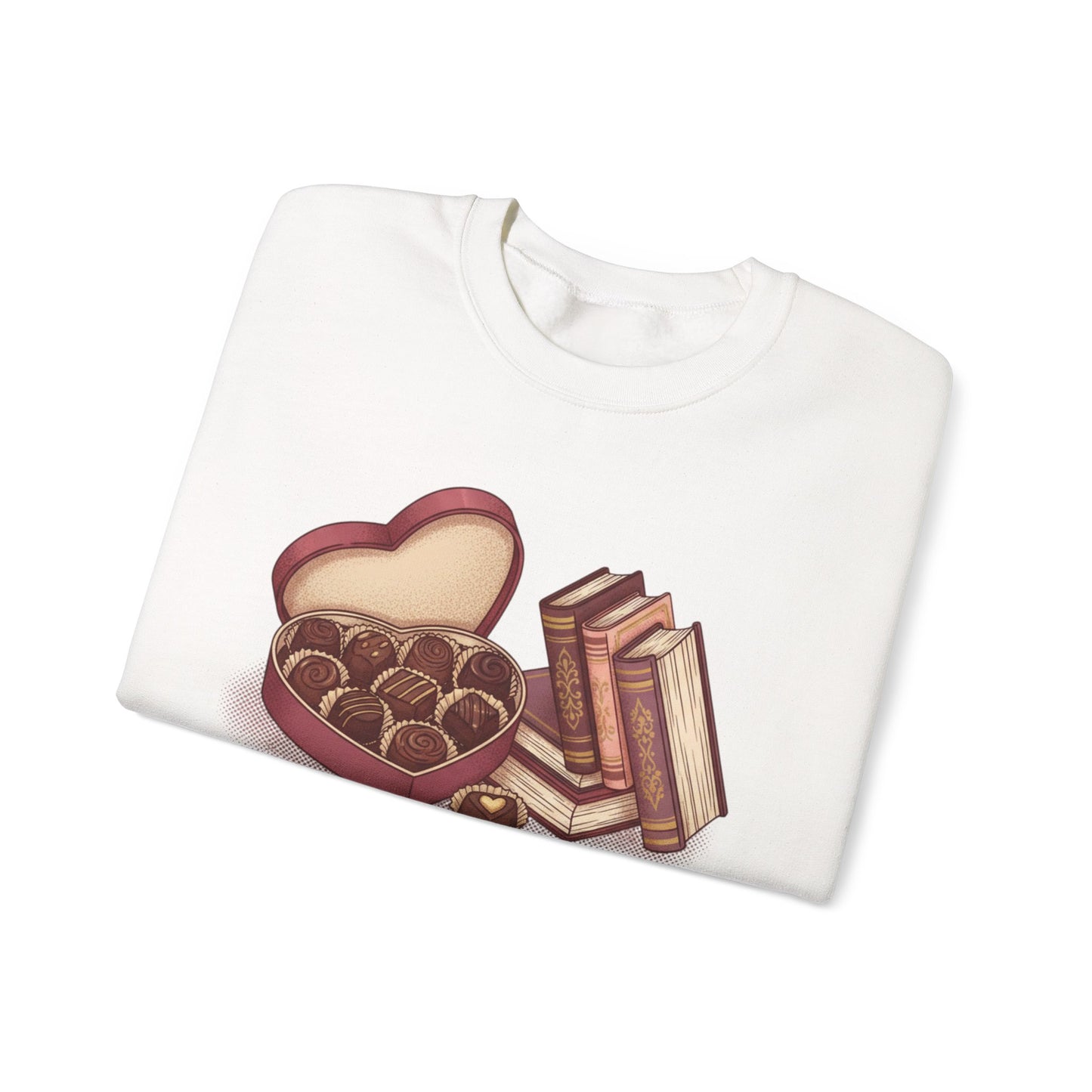 Chocolates and Books crewneck sweatshirt | Book Lover Chocolate Illustration Valentines Day