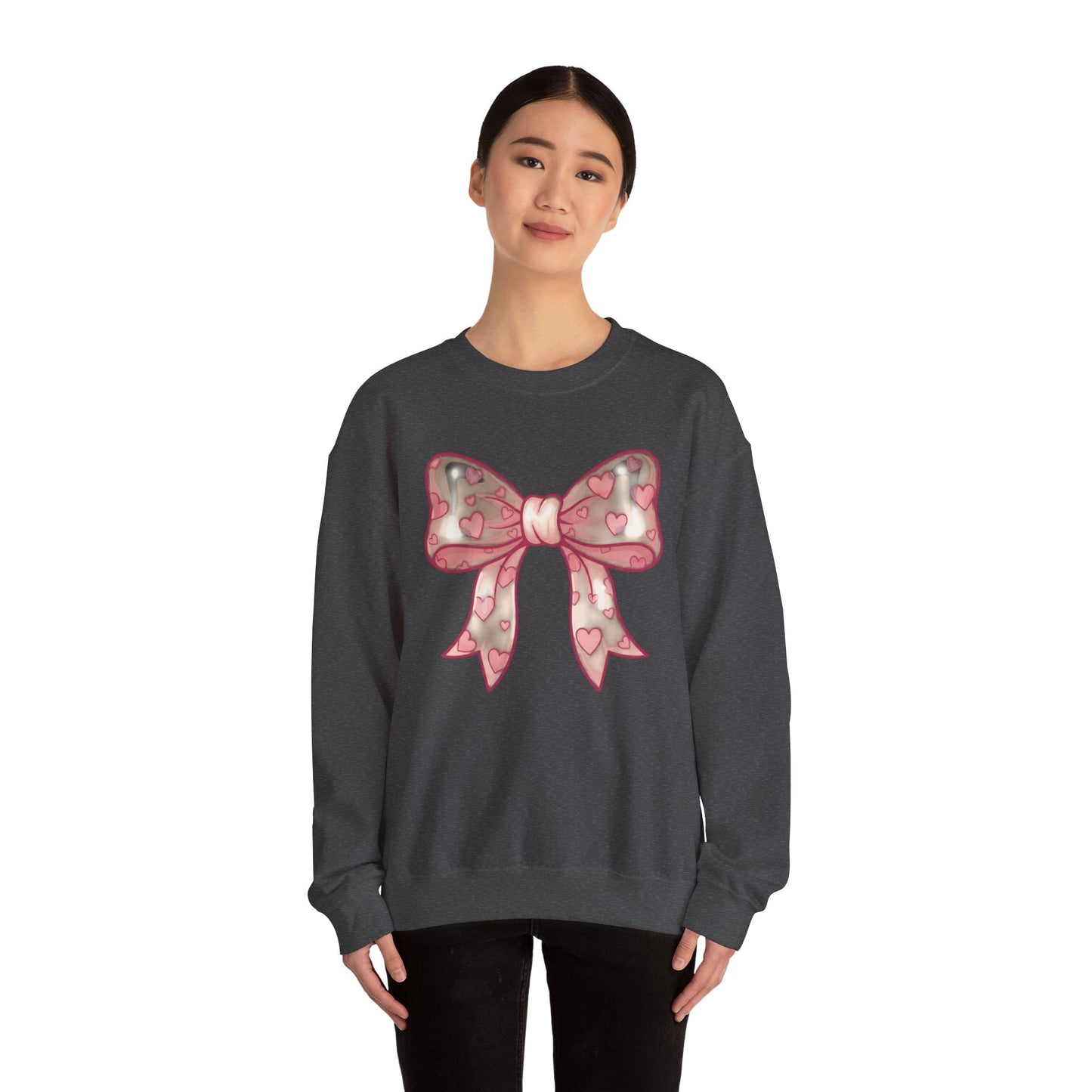 Pink Heart Bow Sweatshirt | Cute Ribbon Graphic Crewneck valentines day