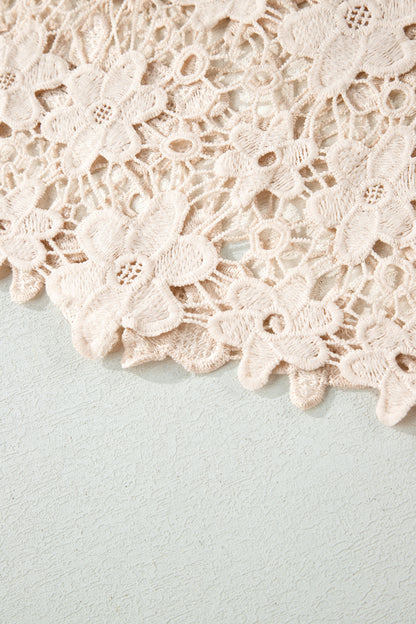 Beige Sheer Hollowed Floral Lace Hem Patchwork Loose Halter Summer Dress