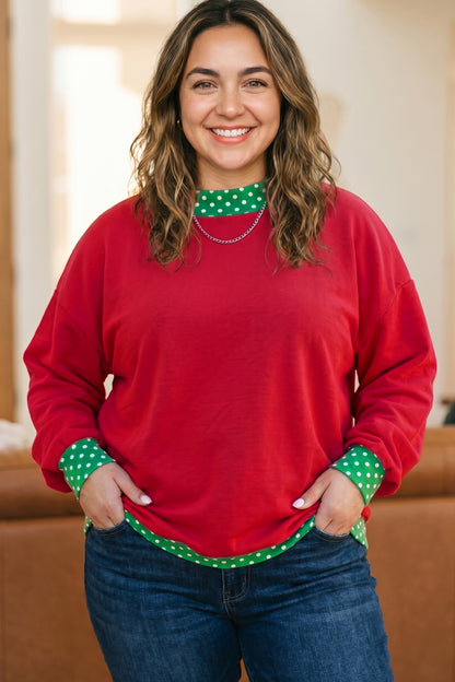 Orange Polka Dot Patchwork Round Neck Plus Size Sweatshirt