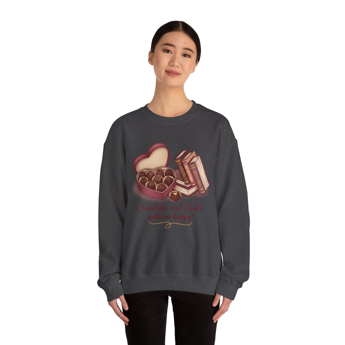 Chocolates and Books crewneck sweatshirt | Book Lover Chocolate Illustration Valentines Day