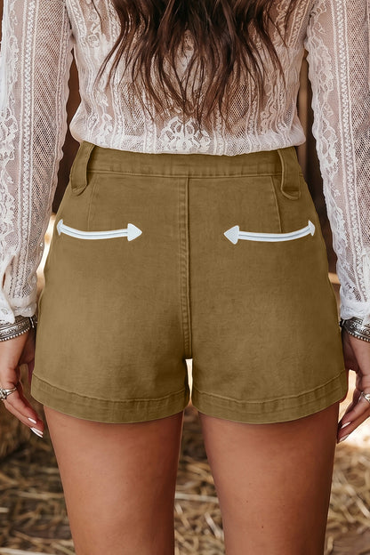 Pale Khaki Contrast Arrow Detail Western Denim Shorts