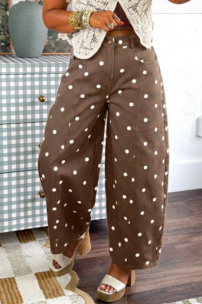 Pink Tailored Seam Polka Dot Print Barrel Casual Jeans