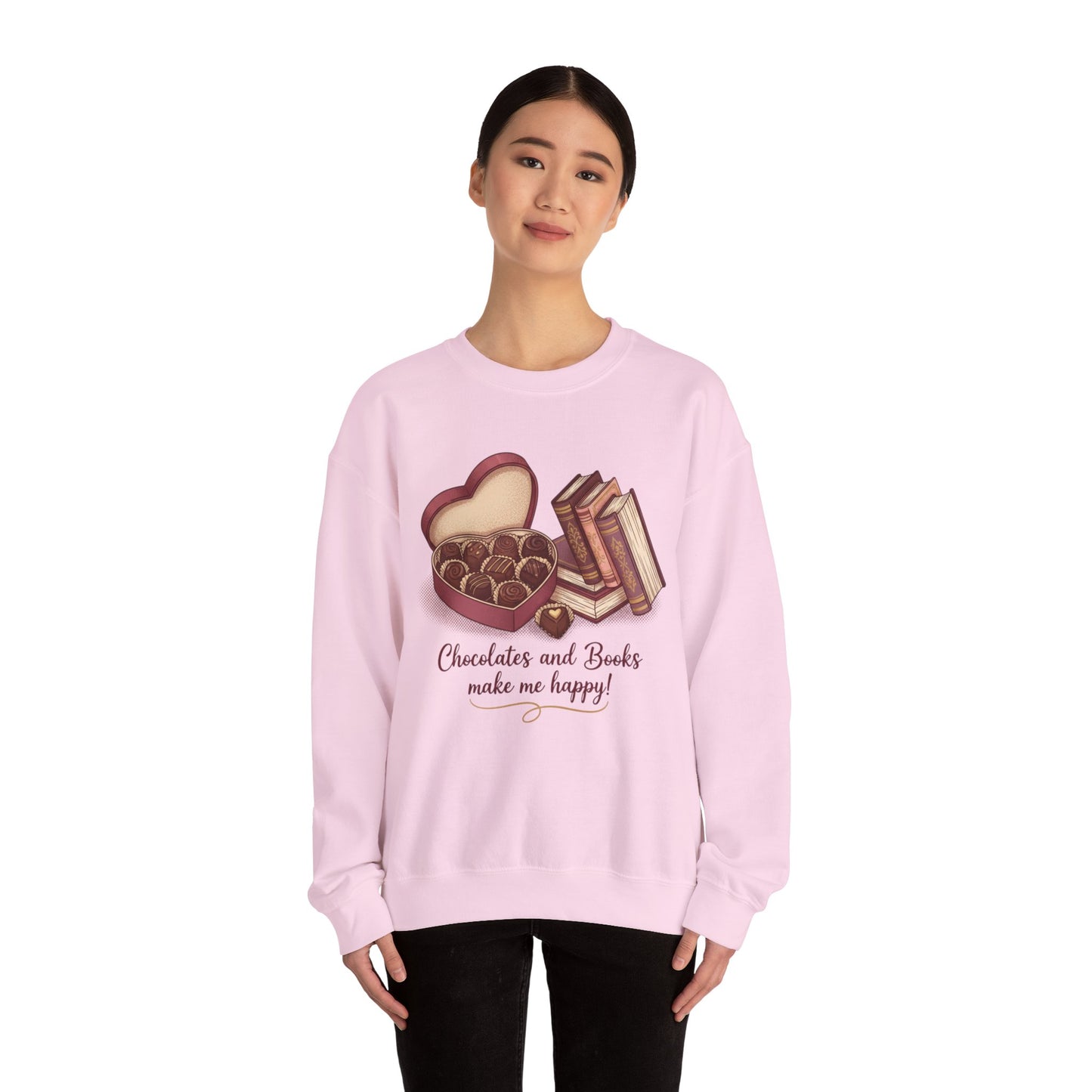 Chocolates and Books crewneck sweatshirt | Book Lover Chocolate Illustration Valentines Day