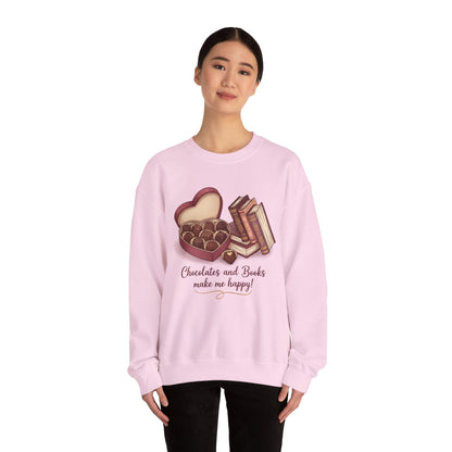 Chocolates and Books crewneck sweatshirt | Book Lover Chocolate Illustration Valentines Day