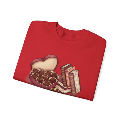 Chocolates and Books crewneck sweatshirt | Book Lover Chocolate Illustration Valentines Day