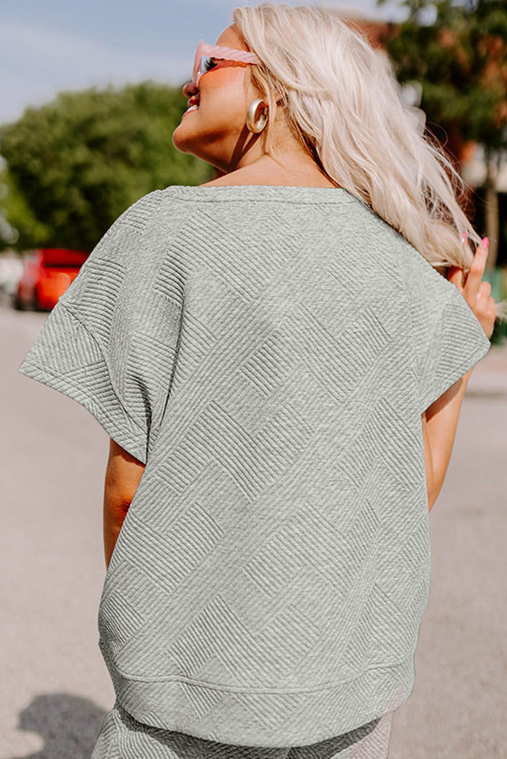 Brown Textured Loose Fit T Shirt and Drawstring Pants Set