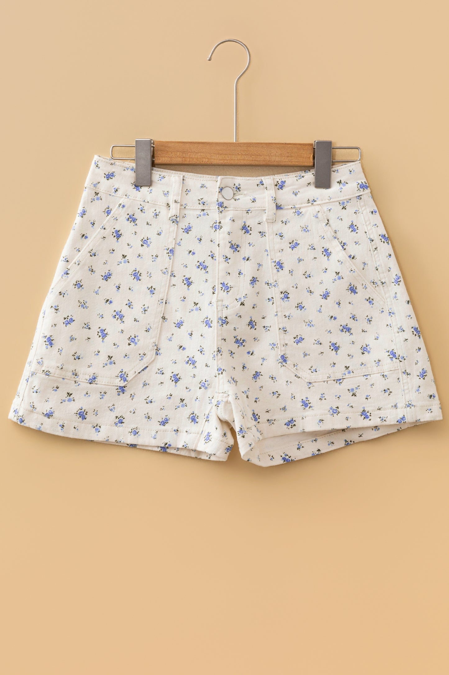 White Floral Casual Cute Denim Shorts
