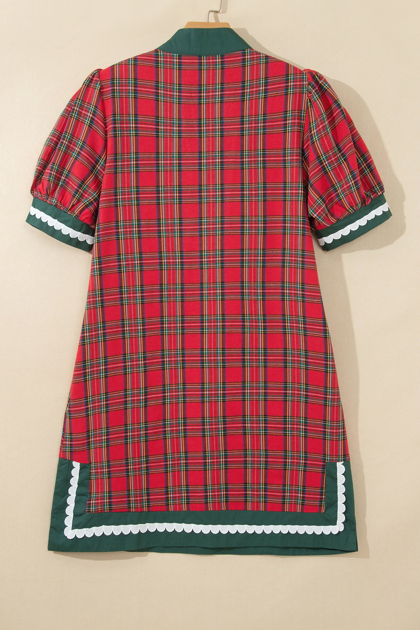 Red Plaid Mini Mini Shift Style Short Sleeve Dress