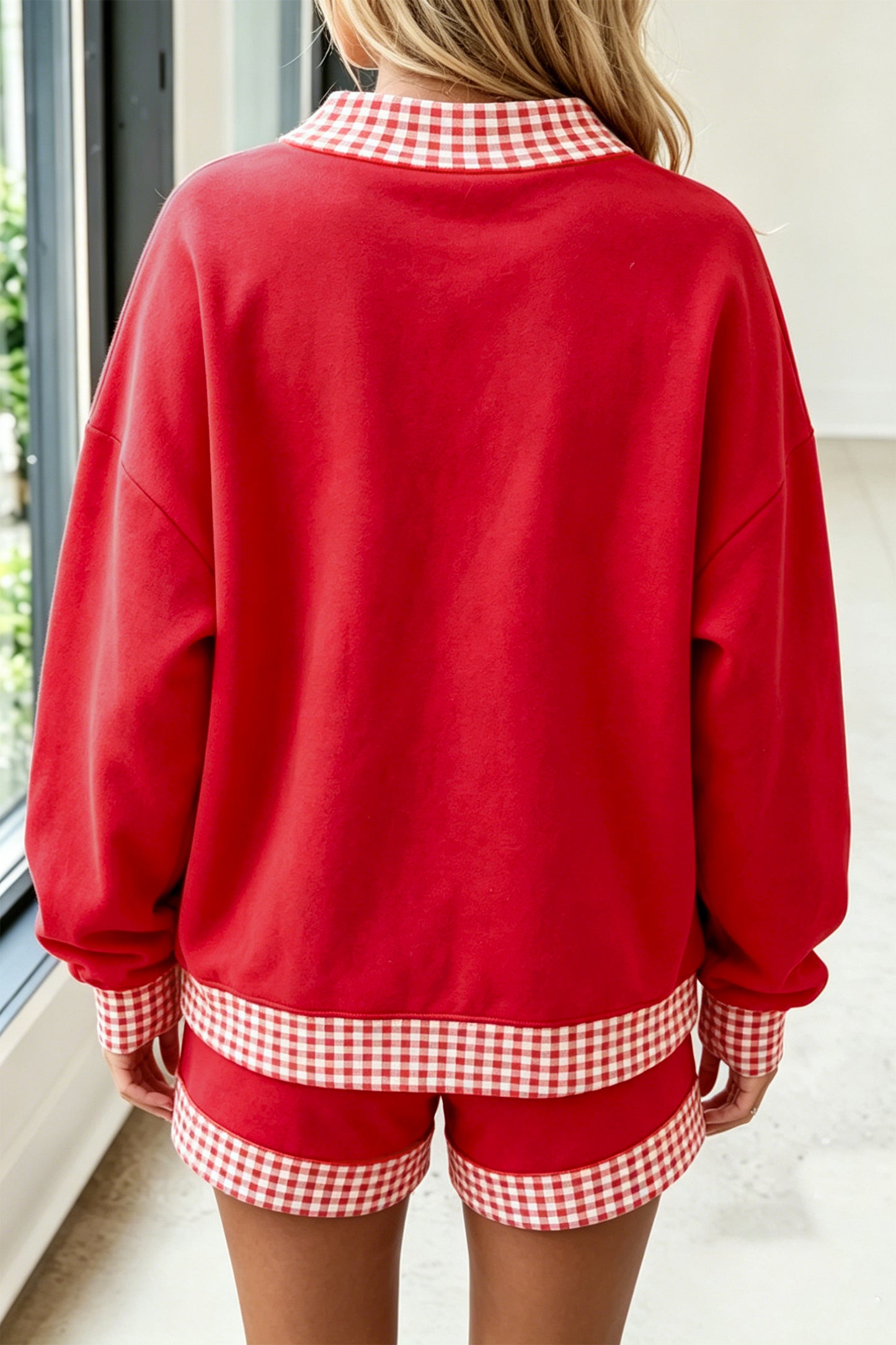 Racing Red Polka Dot Trim Baggy Pullover 2pcs Short Set