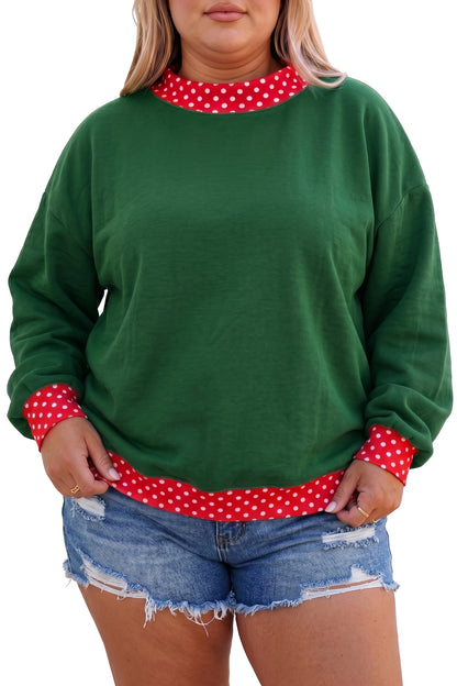 Orange Polka Dot Patchwork Round Neck Plus Size Sweatshirt