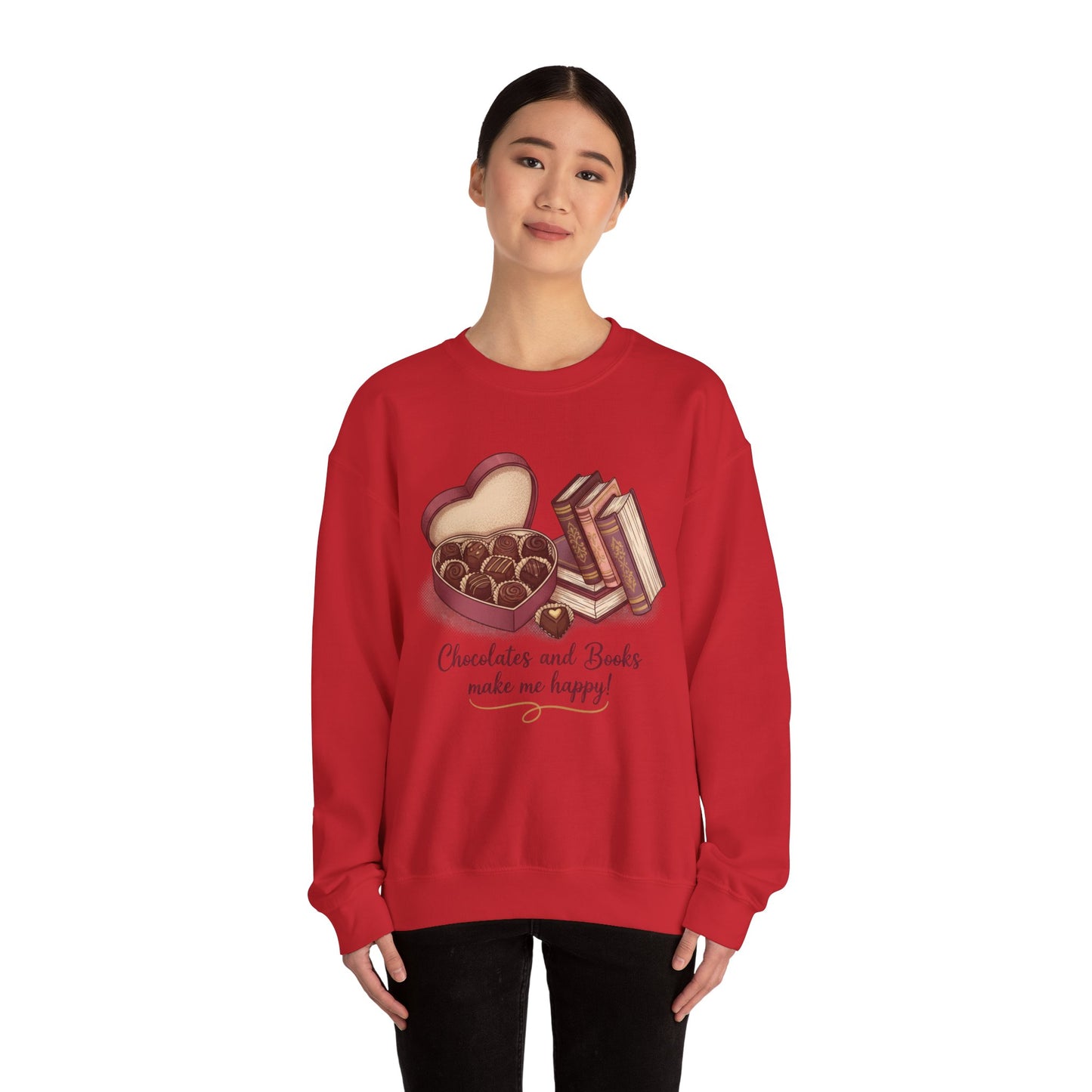 Chocolates and Books crewneck sweatshirt | Book Lover Chocolate Illustration Valentines Day