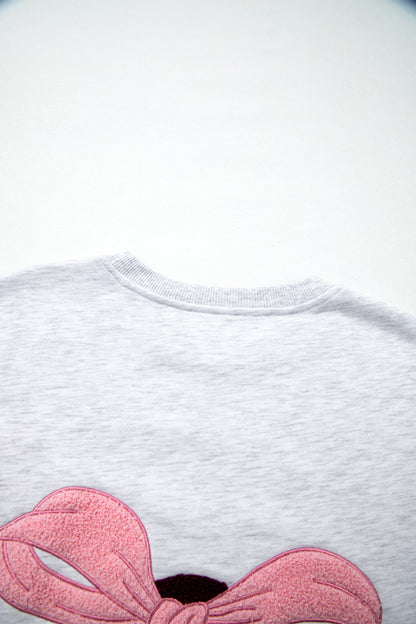 Light Grey Embroidered Football Bow Back Long Sleeve Sweatshirt
