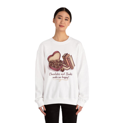 Chocolates and Books crewneck sweatshirt | Book Lover Chocolate Illustration Valentines Day