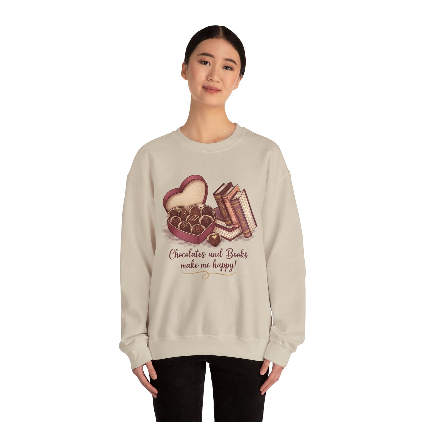 Chocolates and Books crewneck sweatshirt | Book Lover Chocolate Illustration Valentines Day