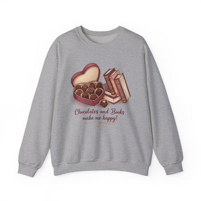 Chocolates and Books crewneck sweatshirt | Book Lover Chocolate Illustration Valentines Day