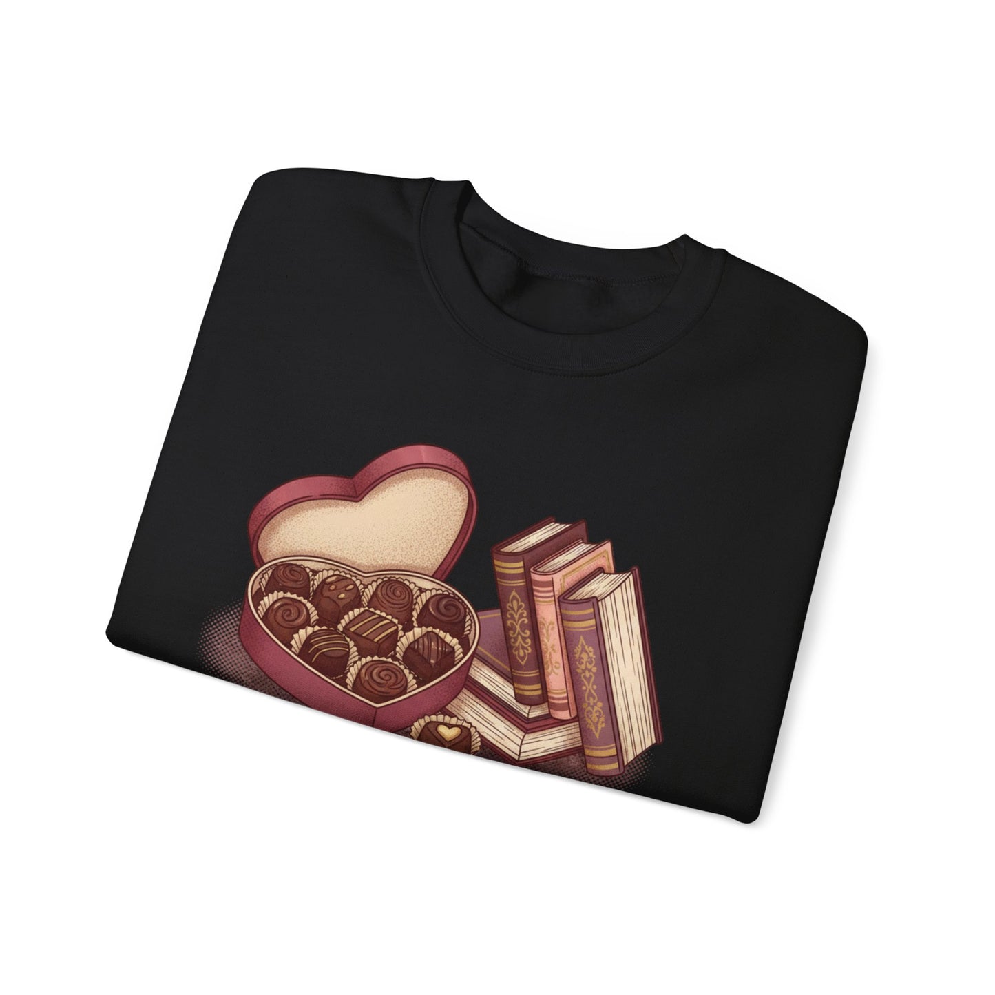 Chocolates and Books crewneck sweatshirt | Book Lover Chocolate Illustration Valentines Day