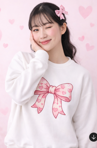 Pink Heart Bow Sweatshirt | Cute Ribbon Graphic Crewneck valentines day