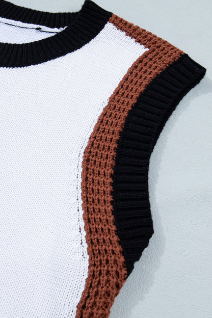 White Western Horse Head Colorblock Trim Sweater Vest