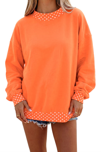 Brown Colorblock Polka Dot Contrast Trim Oversized Sweatshirt