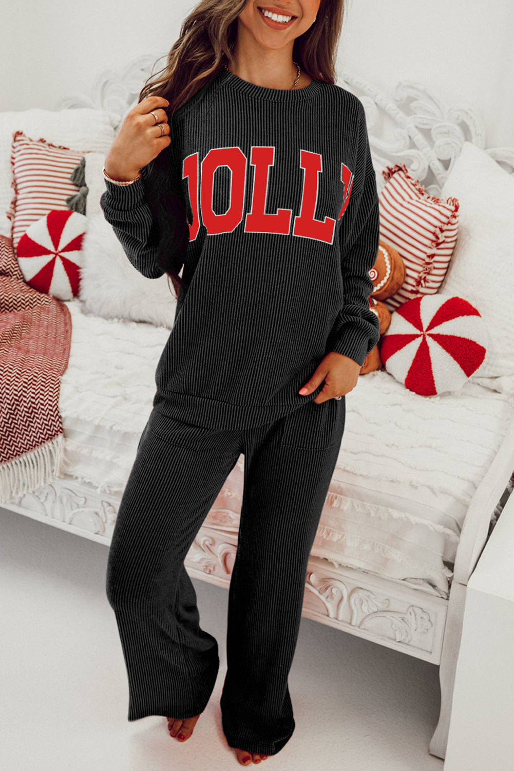 Evergreen JOLLY Corded Long Sleeve Top and Pockets Pants Set