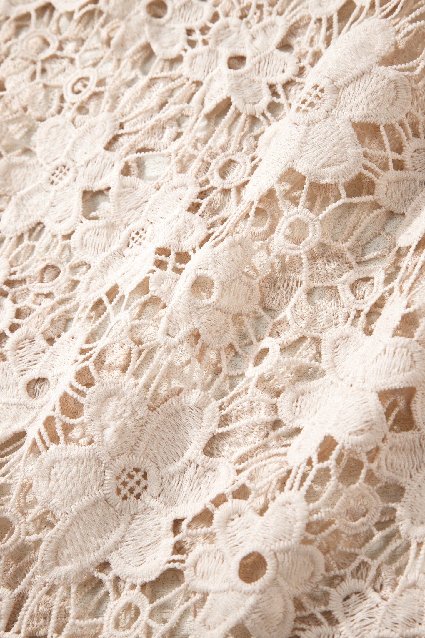 Beige Sheer Hollowed Floral Lace Hem Patchwork Loose Halter Summer Dress