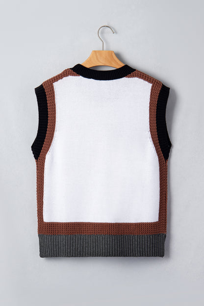 White Western Horse Head Colorblock Trim Sweater Vest