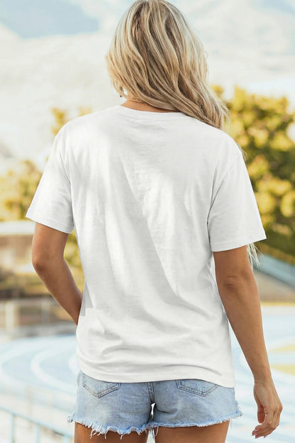 White Embroidered Game Day Theme Football Graphic Tee