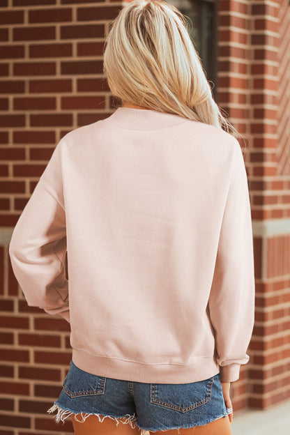 Apricot Pink Floral Pumpkin Graphic Mock Neck Oversized Sweatshirt