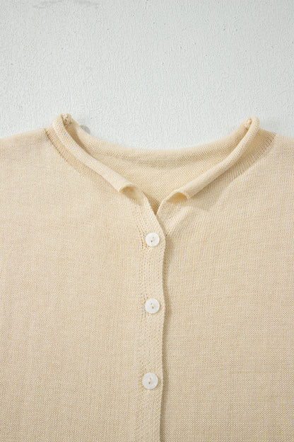 Apricot Buttoned Front Rolled Hem Cap Sleeve Sweater Top
