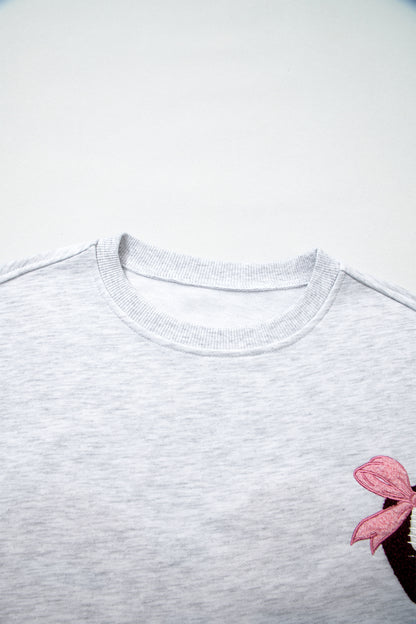 Light Grey Embroidered Football Bow Back Long Sleeve Sweatshirt